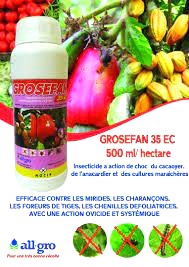 Insecticide liquide GROSEFAN 35 EC 500 ml – Cacao, cultures maraichères, anacarde