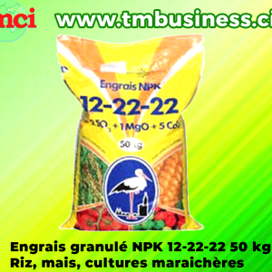 Engrais granulé NPK 12-22-22 + 2 SO3 + 1 MgO + 5 CaO 50 kg – Riz, maïs, cultures maraichères