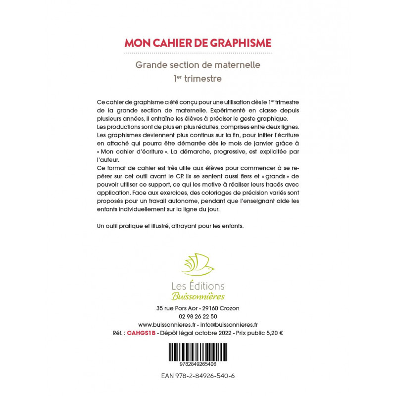 Mon cahier de graphisme – La maternelle Grande section 1er trimestre – Grand Format