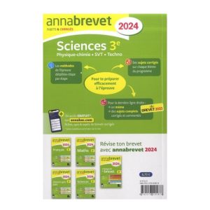 Sciences 3ème – Physique-Chimie, SVT, Techno Sujets & corrigés – Grand Format Edition 2024