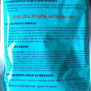 Molluscicide granulé MOLUS 5 G 1 kg – Cultures maraichères, banane, espace vert