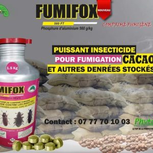 Comprimé-insecticides fumigènes FUMIFOX 560 FT 150 gr – Denrées stockées (cacao, café, riz, maïs, etc.).