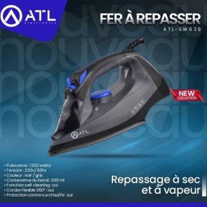 ATL Fer à repasser noir gris 300 ml ATL-SW639 1200 W 220 V – 50 Hz 300 ml