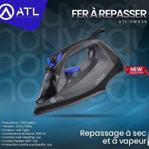 ATL Fer à repasser noir gris 300 ml ATL-SW639 1200 W 220 V – 50 Hz 300 ml