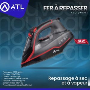 ATL Fer à repasser noir rouge 300 ml ATL-SW607 2200 W 220 V – 50 Hz