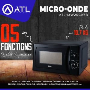 ATL Micro-onde noir 20 litres 05 fonctions ATL-MW20CA7B 700 W  220 V 50 Hz 10.7 kg