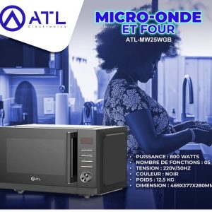 ATL Micro-onde noir 25 litres 05 fonctions ATL-MW25WGB 800 W 220 V – 50 Hz 12.5 kg