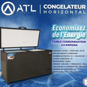 ATL Congélateur horizontal 530 ml CFATL-600SP Porte 01 Roulettes 04 220 – 240 V 50 Hz 67 kg