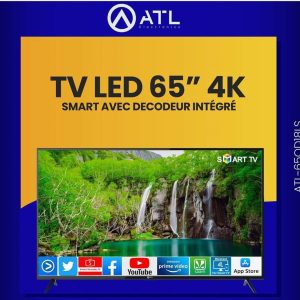 ATL TV LED 65’’ 4K Smart TV 4K UHD HDR 10 3840 x 2160 pixels ATL-65OD18LS Décodeur intégré