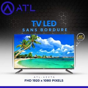 ATL TV LED sans bordure 43 pouces FDH 1920 x 1080 Pixels ATL-43V7A Décodeur intégré