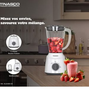 NASCO Mixeur électrique blanc 1.5 litre BL2048B-CB V02+Mode pulse 350 W 220 V – 50 Hz