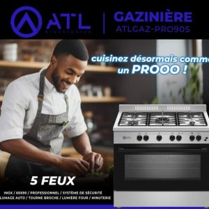 ATL Gazinière 05 feux Inox ATLGAZ-PRO90S 60 x 90 cm