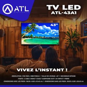 ATL TV LED 43 pouces FHD 1920 x 1080 Pixels ATL-43A1 Décodeur intégré