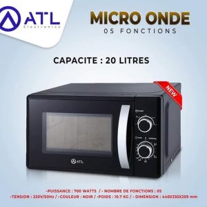 ATL Micro-onde noir 20 litres 05 fonctions ATL-MW20CPAB 700 W 220-50 Hz 10.7 kg