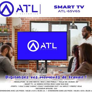 ATL Smart TV 65’’ 4K UHD HDR 10 3840 x 2160 pixels ATL-65V6S Décodeur intégré