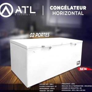 ATL Congélateur horizontal 908 litres CFATL-1250 CC ST R134A Portes 02 Roulettes 08 220 – 240 V 50 Hz