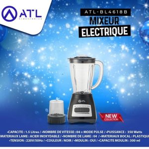 ATL Mixeur électrique noir 1.5 litre ATL-BL4618B V04+Mode pulse 350 W Lame 04 220 V – 50 Hz