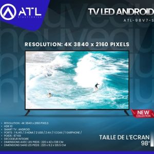 ATL TV LED Android 98 pouces 4K 3840 x 2160 Pixels ATL-98V7-S Décodeur intégré 87 kg