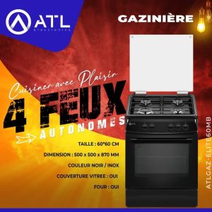 ATL Gazinière noire 04 feux Inox ATLGAZ-ELITE60MB Four
