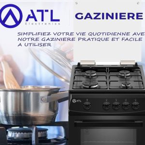 ATL Gazinière noire mate 04 feux ATLGAZ-EURO50MB 60 x 60 cm