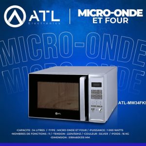 ATL Micro-onde et four silver 34 litres 11 fonctions ATL-MW34FKS 1000 W 220 V 50 Hz 16 kg
