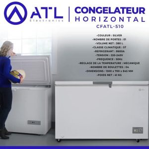 ATL Congélateur horizontal 380 litres CFATL-510 Porte 01 Roulettes 04 220 – 240 V 50 Hz 41 kg