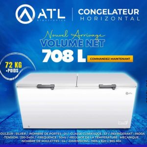 ATL Congélateur horizontal 708 litres CFATL-810 Silver CC ST R600A Porte 01 Roulettes 04 220-240 V 50 Hz 75 kg