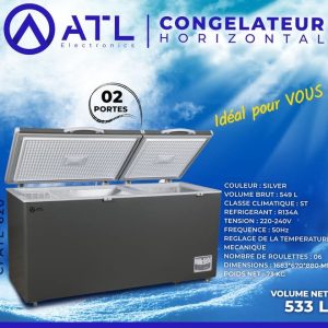 ATL Congélateur horizontal 549 litres CFATL-620 Portes 02 Roulettes 06 220 – 240 V 50 Hz 73 kg
