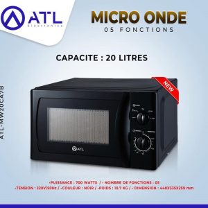 ATL Micro-onde noir 20 litres 05 fonctions ATL-MW20CA7B 700 W  220 V 50 Hz 10.7 kg