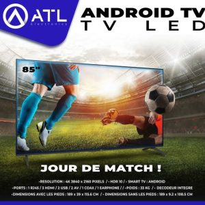 ATL TV LED Android 85 pouces 4K 3840 x 2160 Pixels ATL-85V7-S Décodeur intégré 33 kg