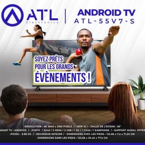 ATL Android TV 55 » 4K 3840 x 2160 Pixels ATL-55V7-S Décodeur intégré 9.86 kg