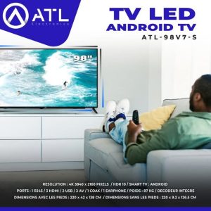 ATL TV LED Android 98 pouces 4K 3840 x 2160 Pixels ATL-98V7-S Décodeur intégré 87 kg