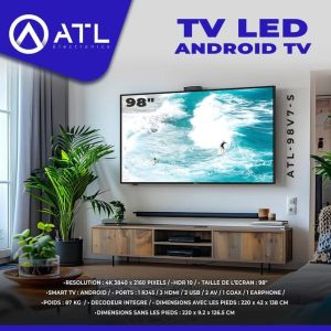 ATL TV LED Android 98 pouces 4K 3840 x 2160 Pixels ATL-98V7-S Décodeur intégré 87 kg