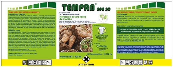 Herbicide liquide sélectif de pré-levée TEMPRA 800 SG 500 ml – Manioc