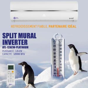 ATL Split mural inverter 1.5 CV ATL-12ACW-PLATINIUM BTU 12000 Anti-moisissure