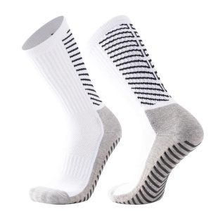 Chaussettes de football antidérapantes blanches et grises