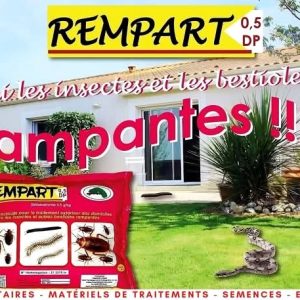Insecticide poudre anti-bestioles rampantes REMPART 0.5 DP 1 kg – Domicile, bureau, école, ferme, champ, chantier, hygiène publique, environnement